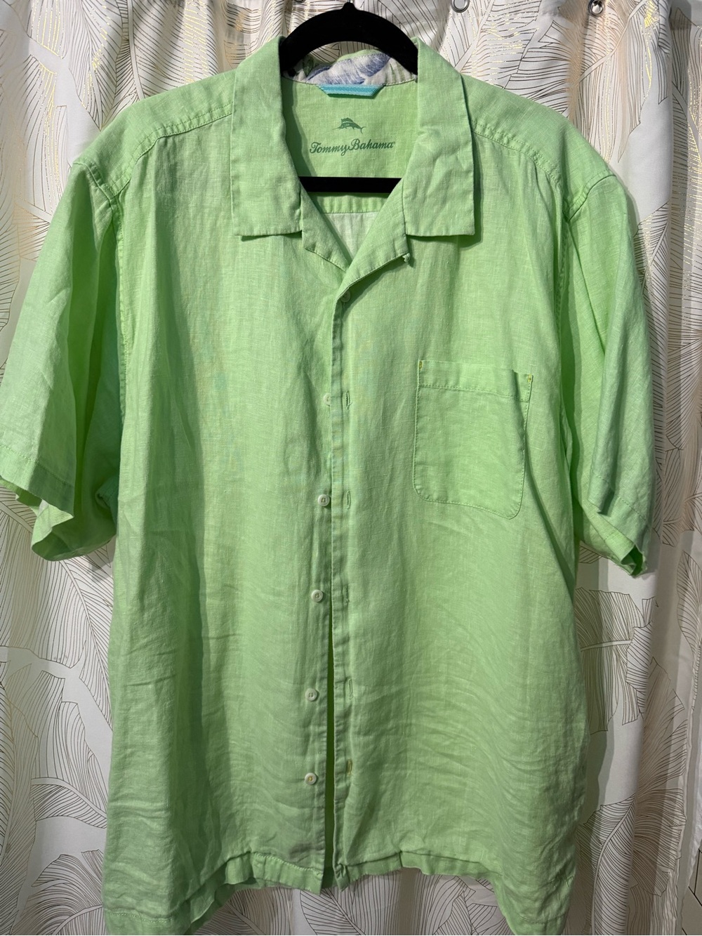 Tommy Bahama Light Green Short-Sleeve Linen Camp Shirt